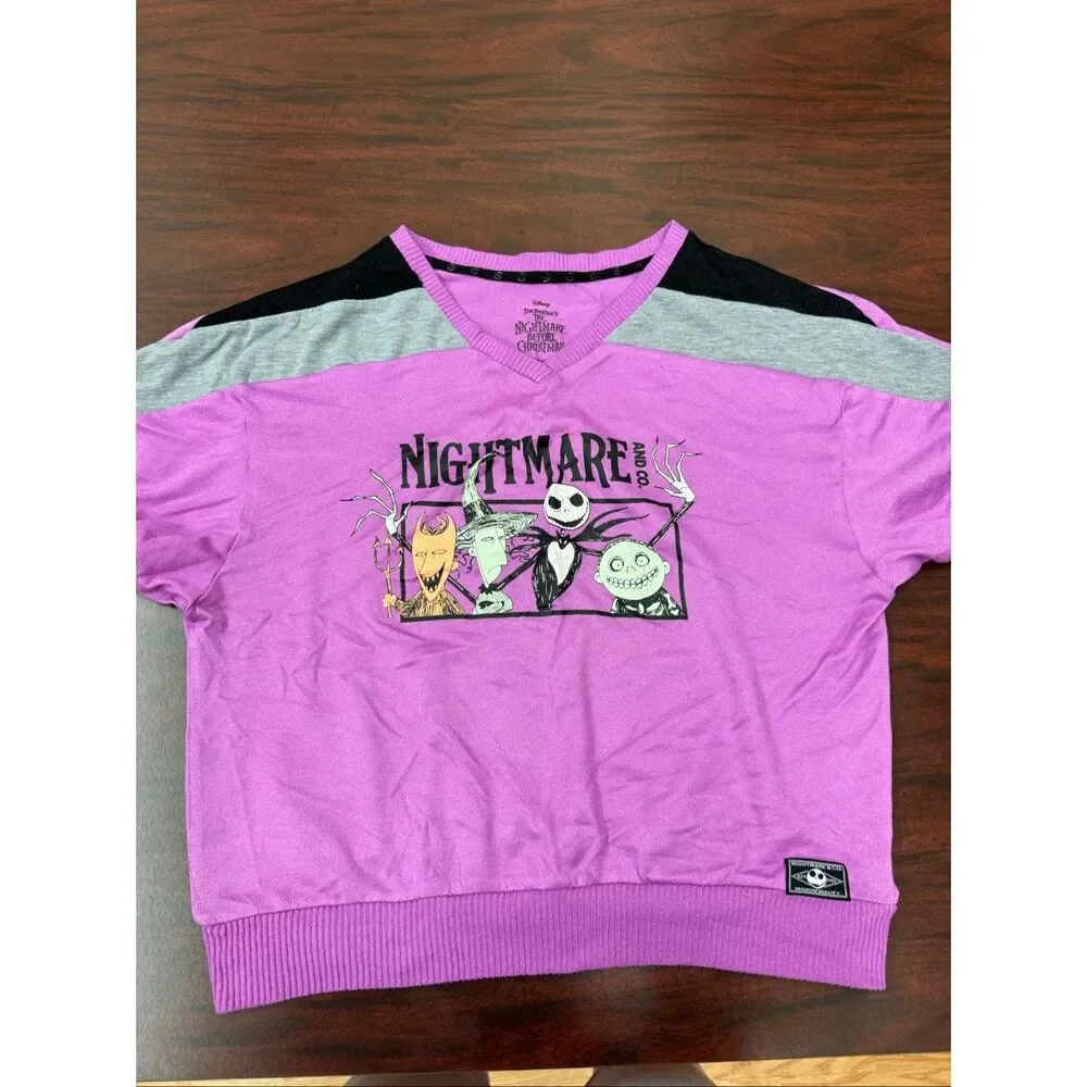 The Nightmare Before Christmas Short Sleeve Purple Sleep Shirt Size Medium - Picture 1 of 7
